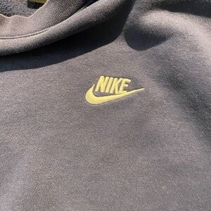 Nike Men's Dark Gray Crewneck Sweater with Yellow Logo
